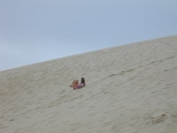 Photo of tobogganing down a dune (photos by Caroline Wenger).