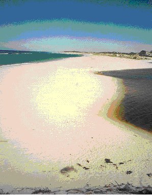 Photo showing Closed sand barrier separating estuarine waters (right) from marine waters (left). Oldfield Estuary, Western Australia Photo showing Closed sand barrier separating estuarine waters (right) from marine waters (left). Oldfield Estuary, Western Australia
